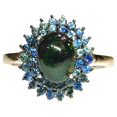 Nueva Etiopía 1,2 quilates Ópalo negro y zafiro azul talla diamante Anillo de plata de ley