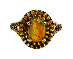 New Ethiopian 1.21 Carat Black Opal & Champagne Sapphire Sterling Ring