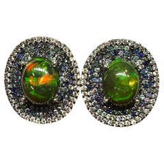 Ohrringe aus Sterlingsilber mit äthiopischem schwarzem Opal und blauem Saphir, neu