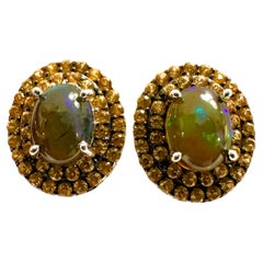 Ohrringe aus Sterlingsilber mit äthiopischem schwarzem Opal und Champagner-Saphir, neu