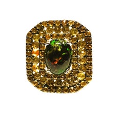 New Ethiopian Black Opal & Champagne Sapphire Ring Size 9