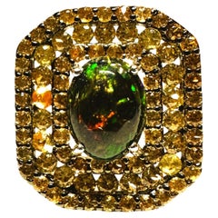 New Ethiopian Black Opal & Champagne Sapphire Ring Size 9
