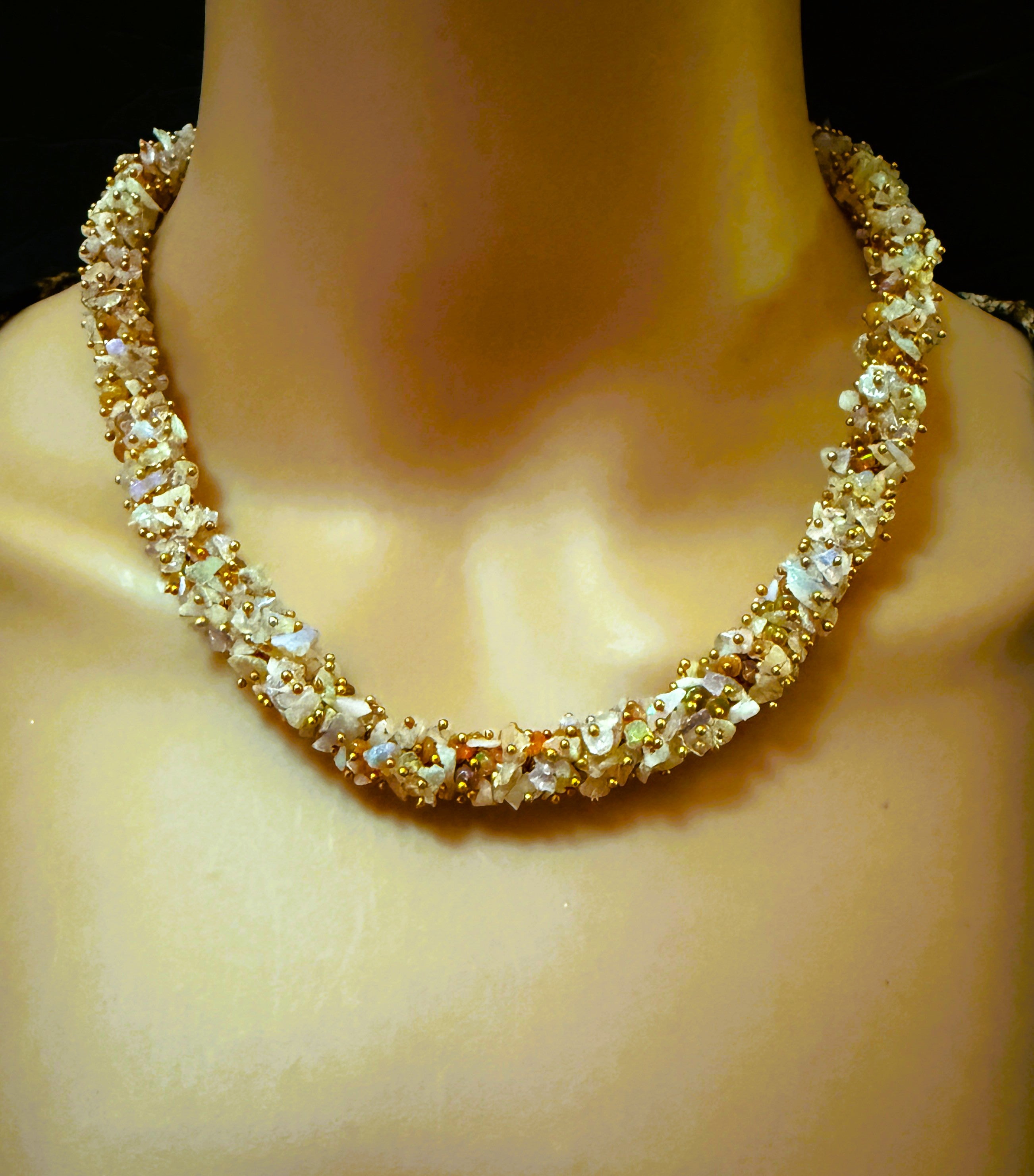 New Ethiopian Fire Opal 18k Rose Gold Plated Beaded Rolled Necklace 40 grams