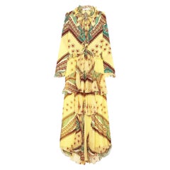 New Etro F/W 2018 Silk Ruffled Yellow Crepe De Chine Bohemian Maxi Dress It 42