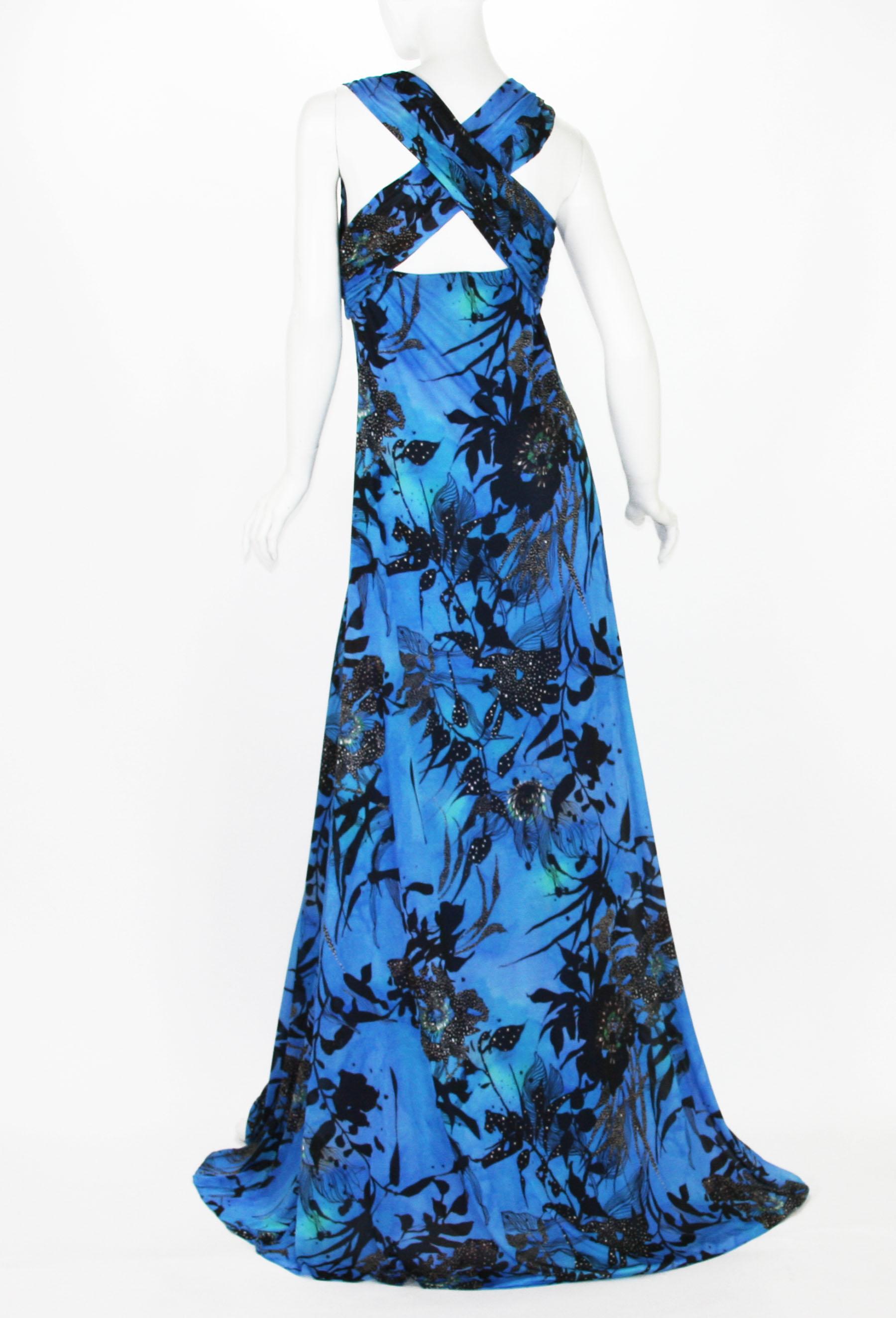 blue and black floral dress