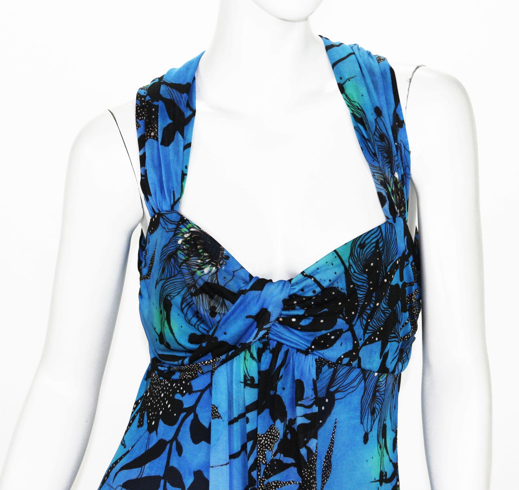 New ETRO Jersey Blue Black Floral Print Long Dress It. 44 - US 8/10 Neuf - En vente à Montgomery, TX
