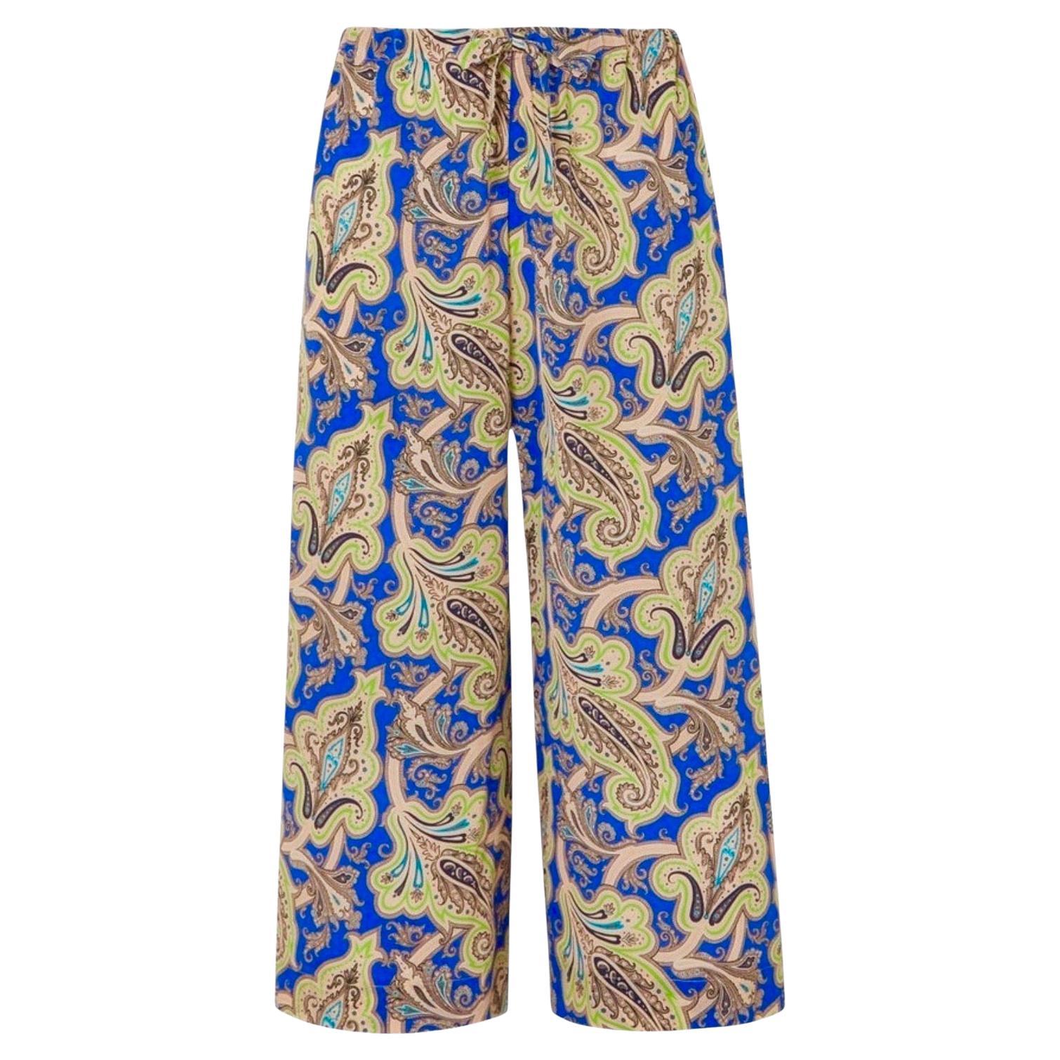 NEW ETRO Paisley Print Seide Palazzo Weites Bein Lounge Hose Hose 42 im Angebot