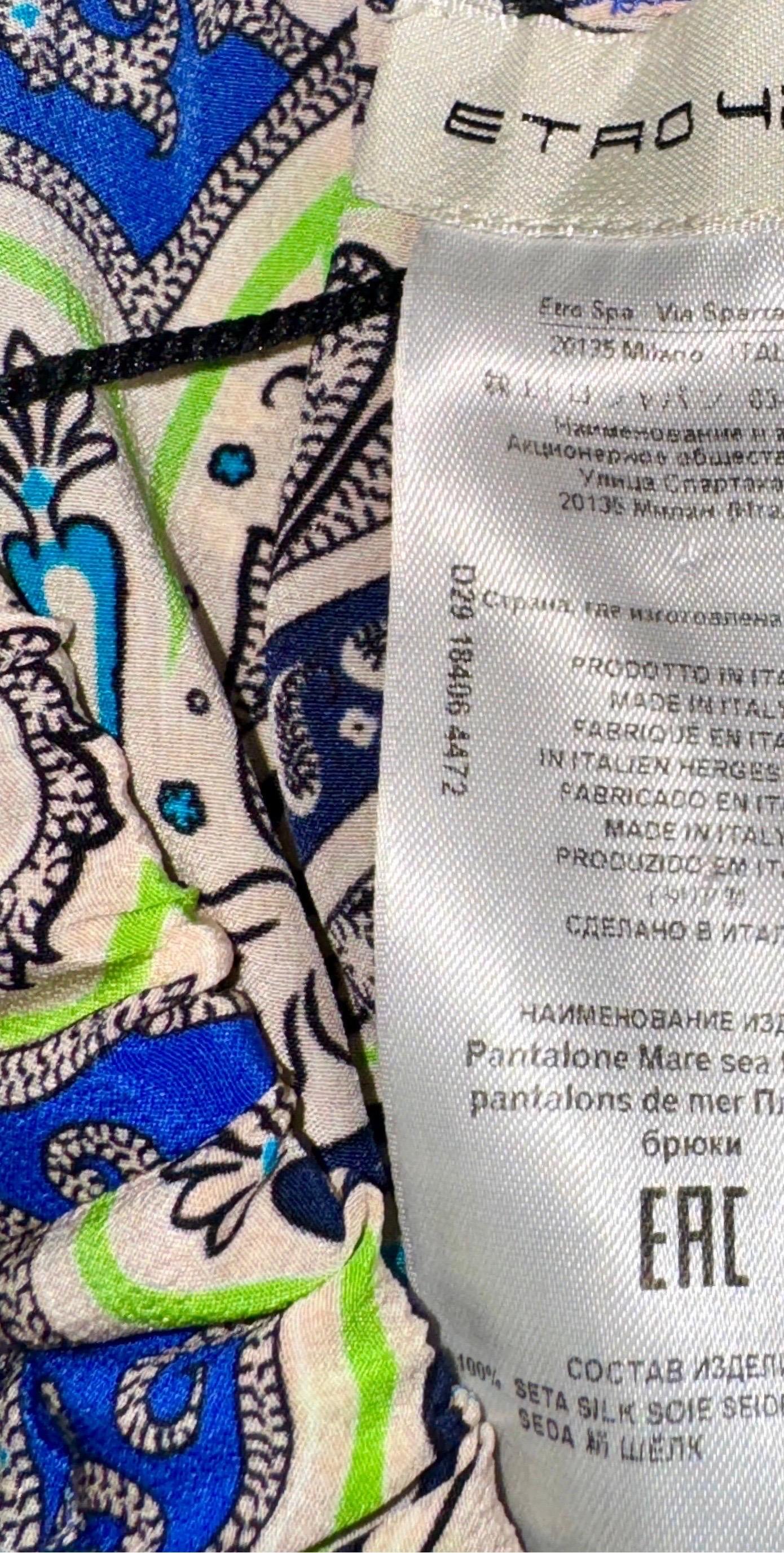 NEW ETRO Paisley Print Silk Palazzo Wide Lounge Pants Trousers 44 en vente 3