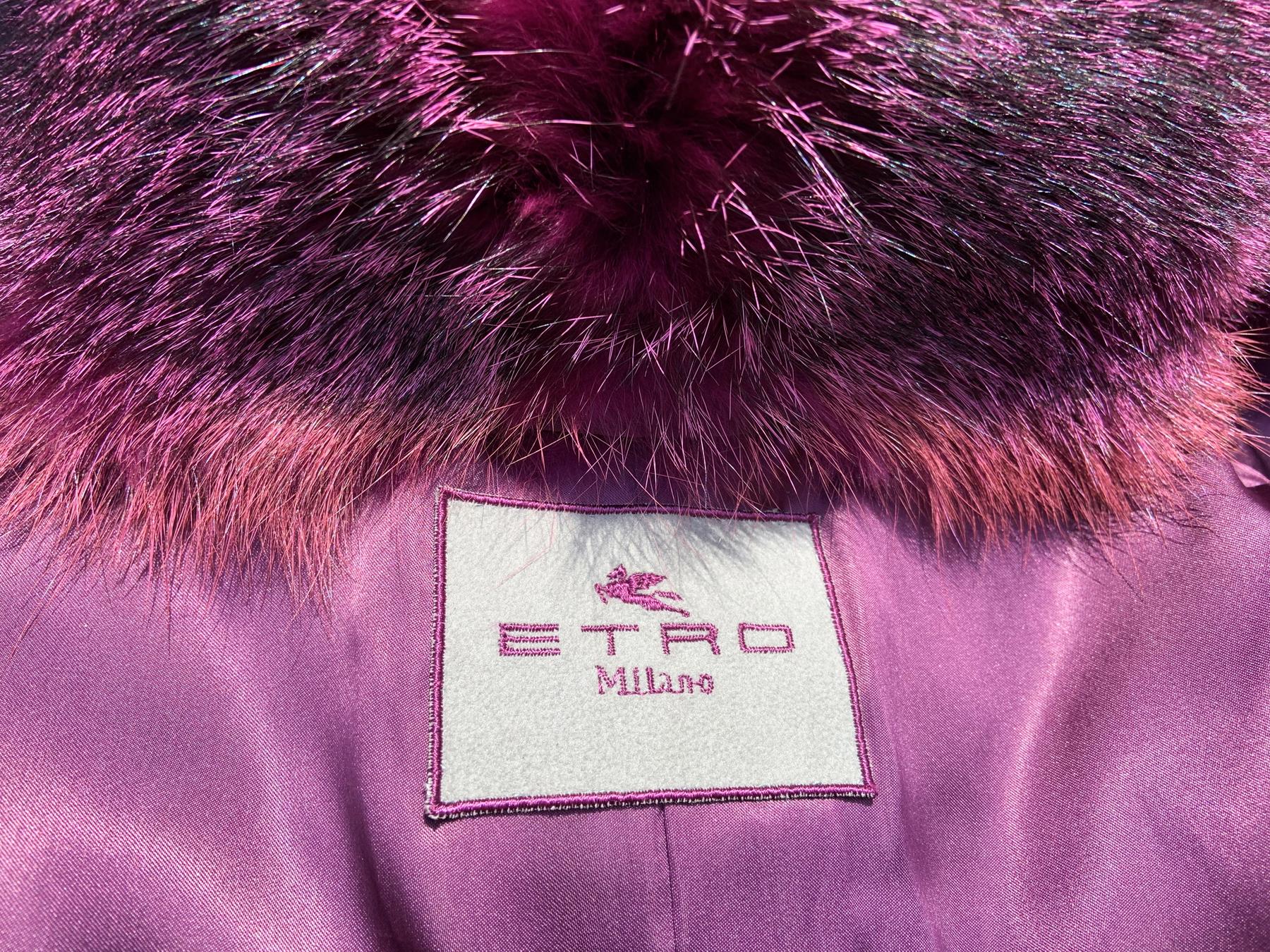 Neu Etro Rosa Lila Real Pelzweste mit Kragen Größe S / M im Angebot 1
