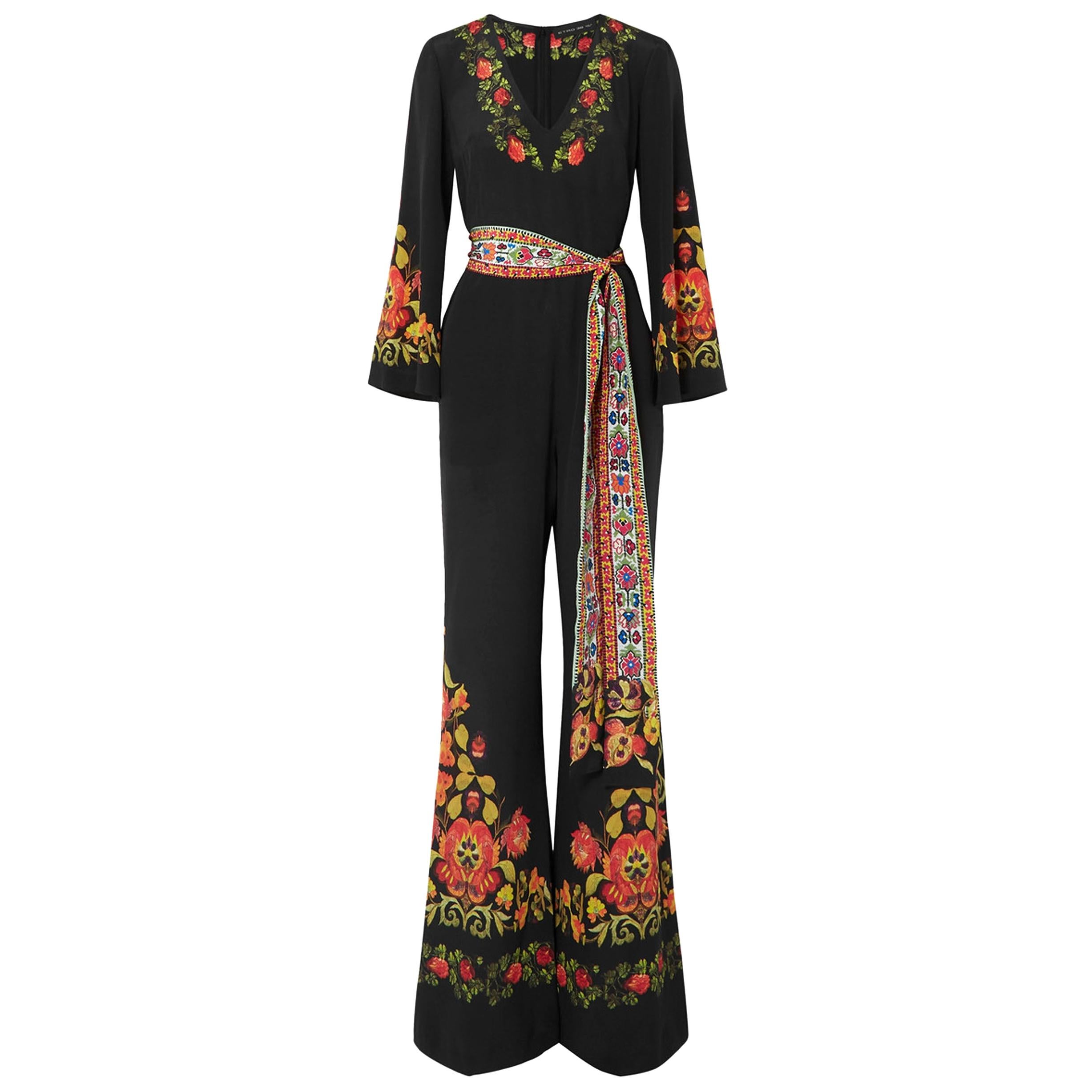 New ETRO Printed Silk Crepe de Chine Jumpsuit with Belt It. size 38