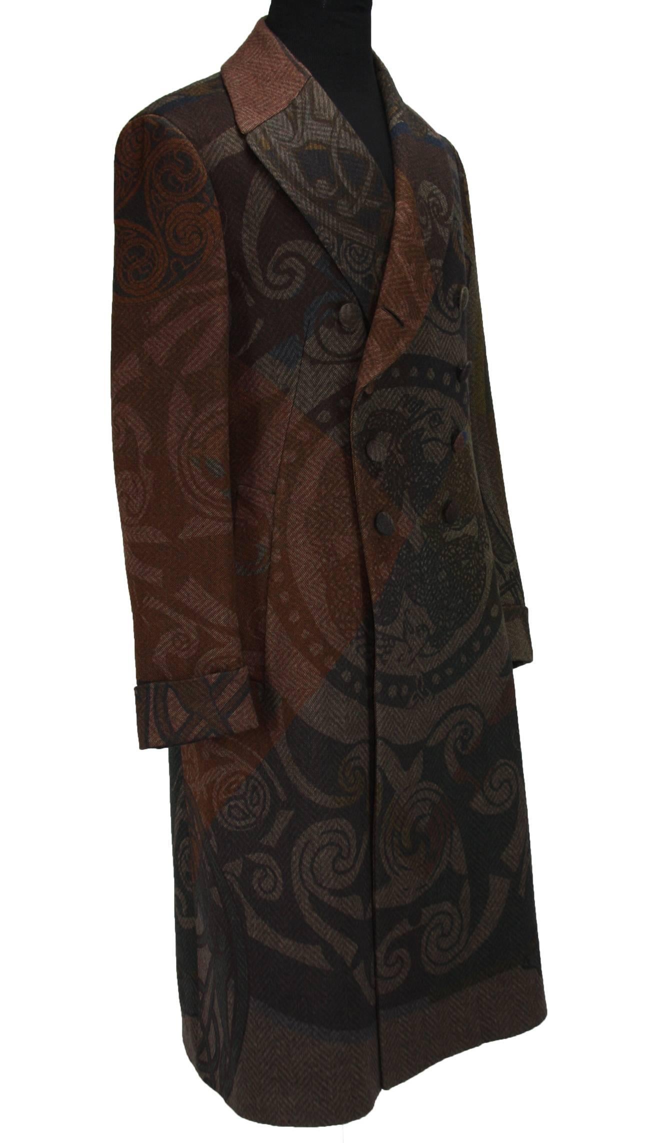 Black New Etro Runway Men's Wool Graphic Design Print Coat  It. 52