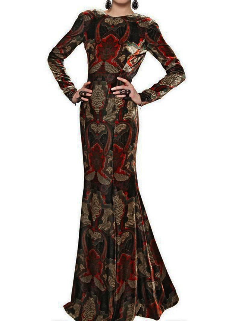Noir ETRO Runway Robe de soirée ouverte dans le dos en velours multicolore  40 - US 6 en vente