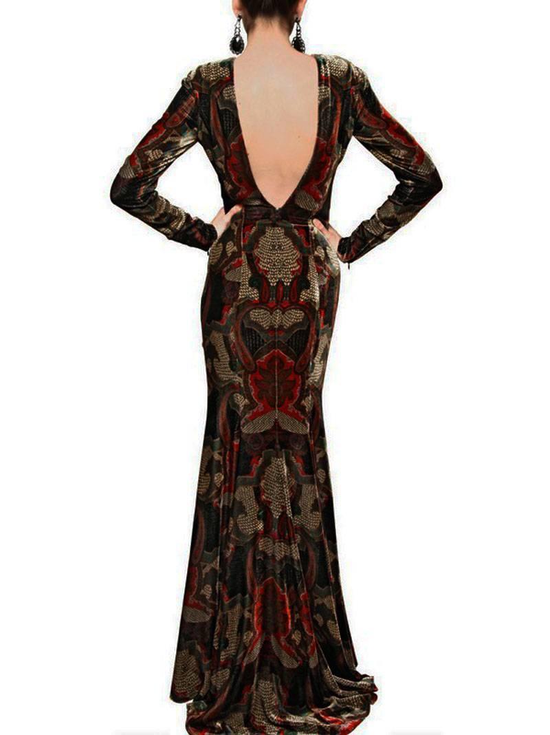 ETRO Runway Robe de soirée ouverte dans le dos en velours multicolore  40 - US 6 Neuf - En vente à Montgomery, TX