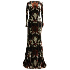 New ETRO Runway Multi Color Velvet Open Back Evening Dress Gown  40 - US 6