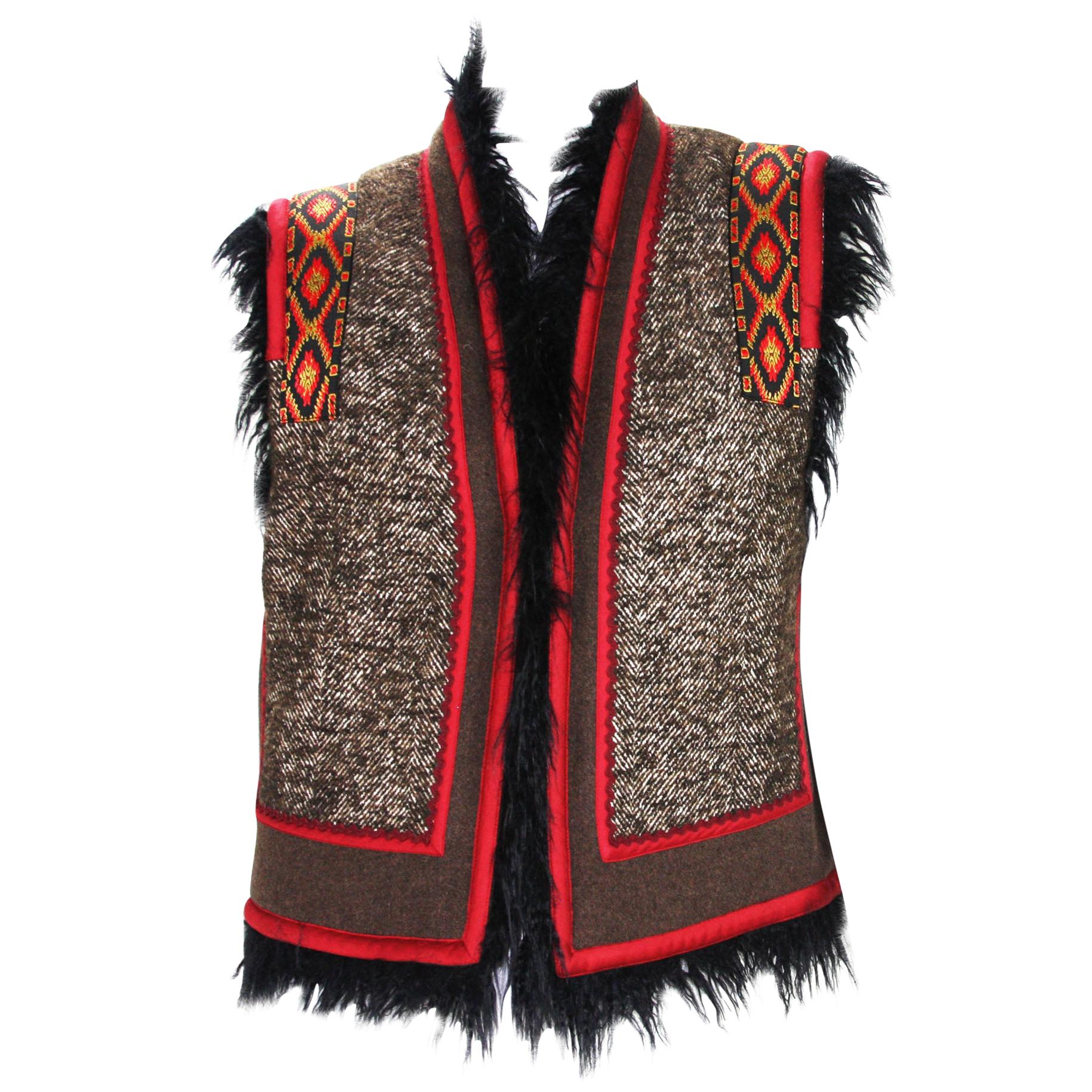 New $2140 Etro Shearling Wool Jacket Vest Micro-Beads Application Italian 44