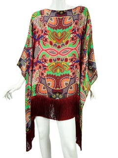 New Etro Silk Fringe Mini Dress Poncho