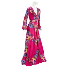 New Etro Silk Fuchsia Color Floral Print Maxi Dress Italian 42