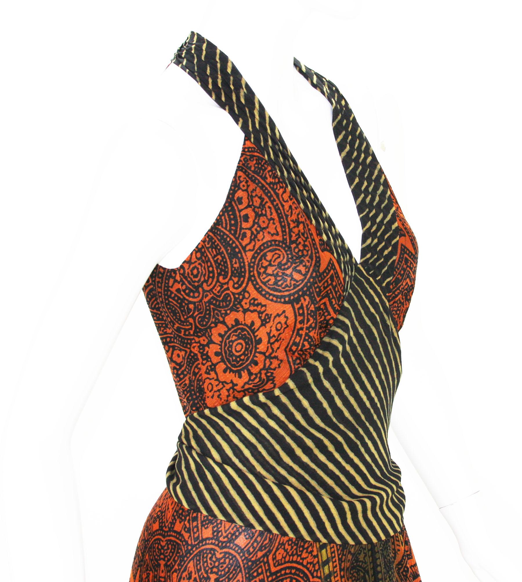 Brown New Etro Silk Paisley Print Orange Black Long Dress with Belt It. 42 For Sale