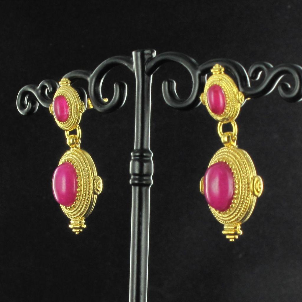 New Etruscan Spirit Pink Cristal Vermeil Dangle Earrings In New Condition In Poitiers, FR