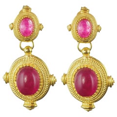 New Etruscan Spirit Pink Cristal Vermeil Dangle Earrings