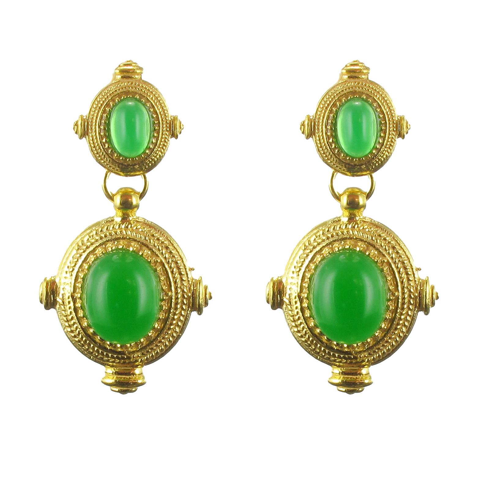 New Etruscan Spirit Vermeil Green Cristal Dangle Earrings