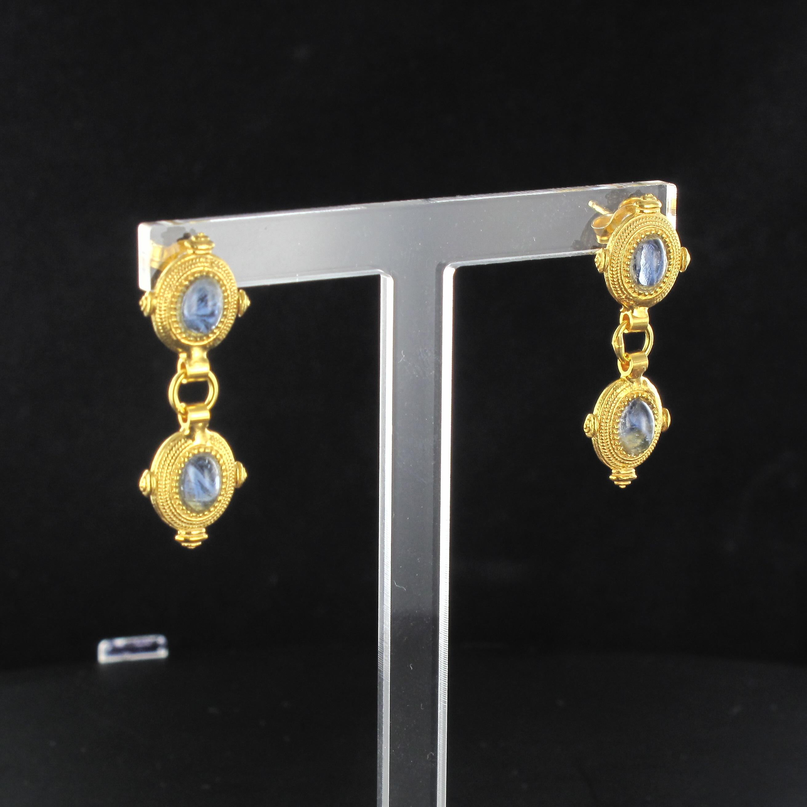 Etruscan Revival New Etruscan Style Vermeil Blue Stone Drop Earrings