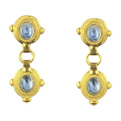 New Etruscan Style Vermeil Blue Stone Drop Earrings