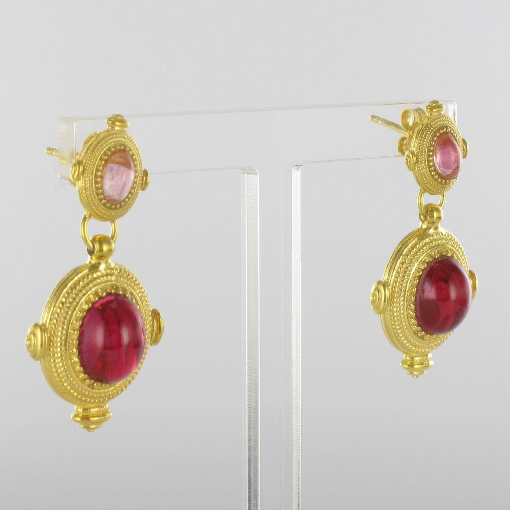Etruscan Revival New Etruscan Style Vermeil Cristal Dangle Earrings