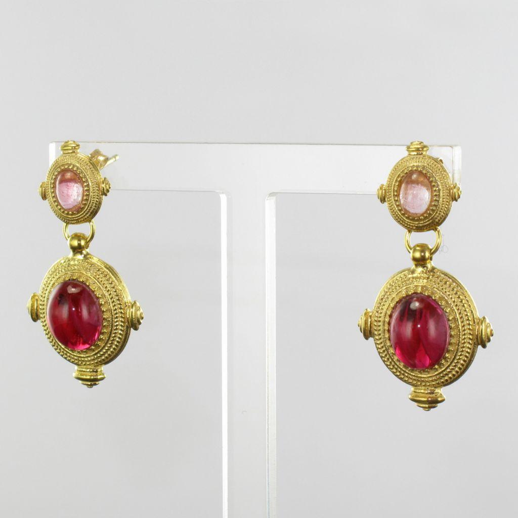 New Etruscan Style Vermeil Cristal Dangle Earrings In New Condition In Poitiers, FR