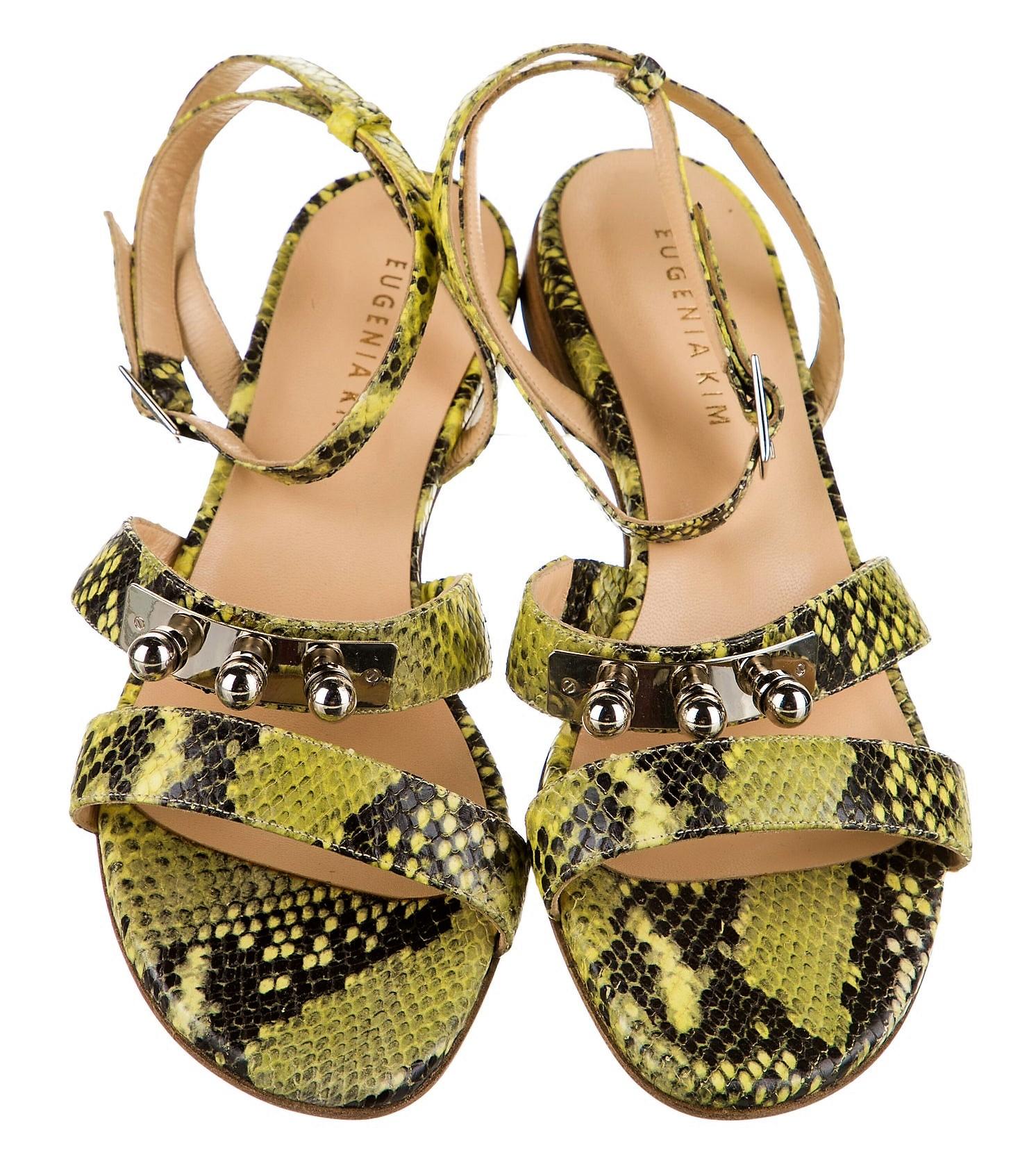 Beige New Eugenia Kim Yellow Python Sandals Flats Shoes Sz 39  U.S. 8.5