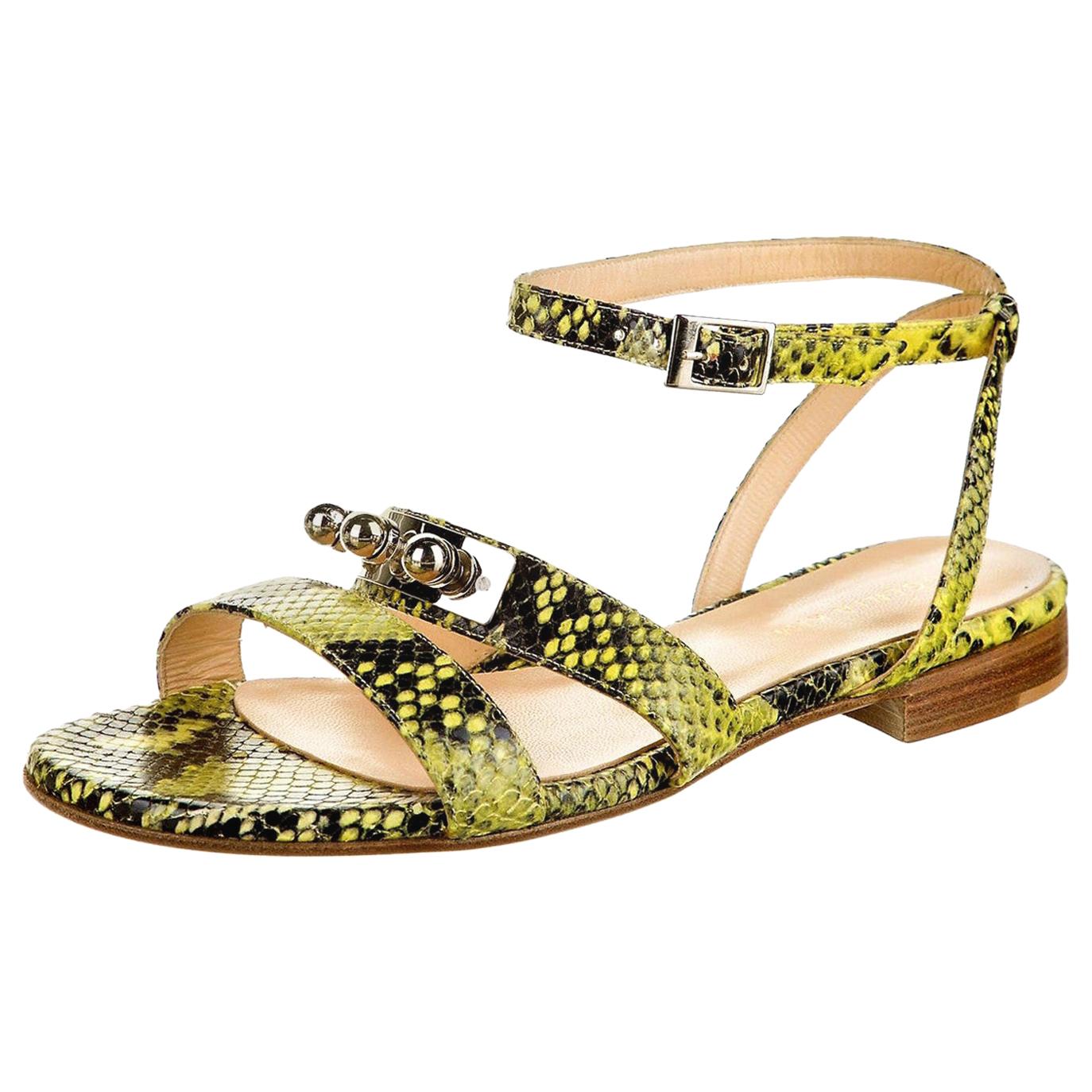 New Eugenia Kim Yellow Python Sandals Flats Shoes Sz 39  U.S. 8.5