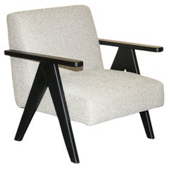 NEW EXDISPLAY NORDIC STYLE EDGAR ARMCHAIR MIT BEECH WOOD FRAME & OATMEAL FABRIC