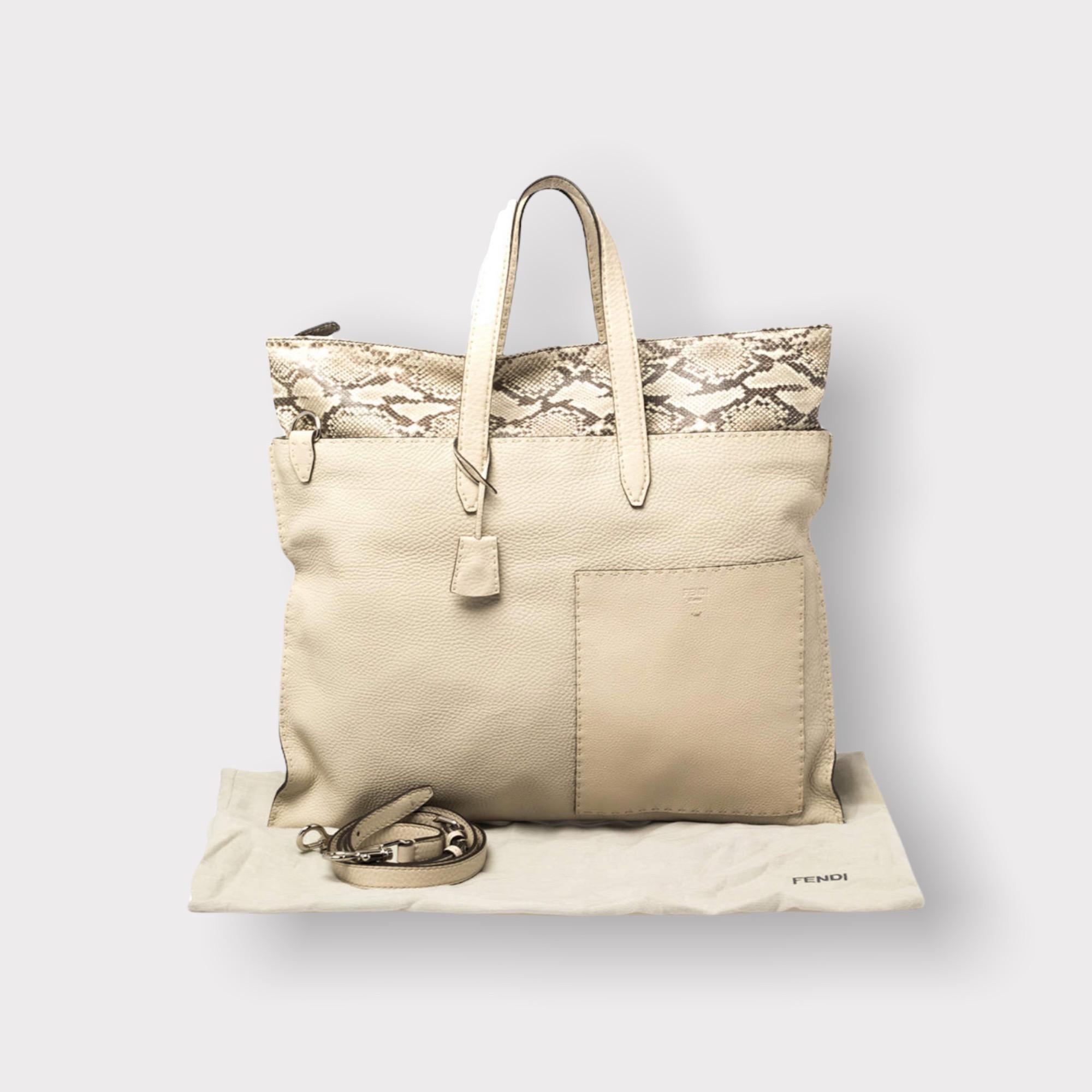 NEW Exotic FENDI Cream Selleria Leather Shoulder Bag XL Size For Sale 1