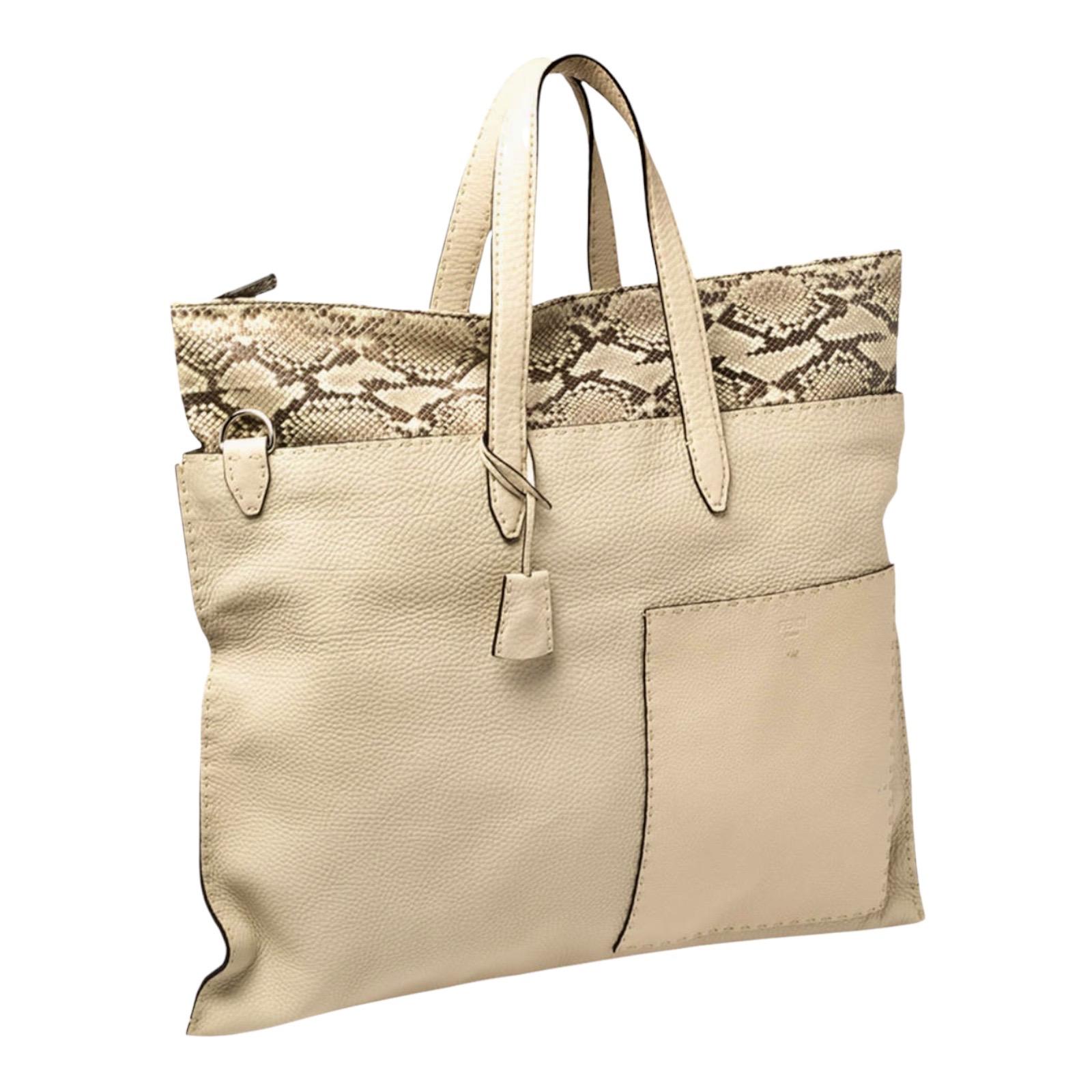 NEW Exotic FENDI Cream Selleria Leather Shoulder Bag XL Size For Sale