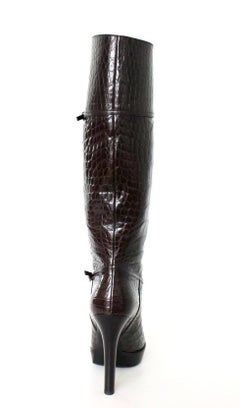NEW Gucci Exotic Brown Extra Tall Alligator Skin High Heels Boots 17899$ 41