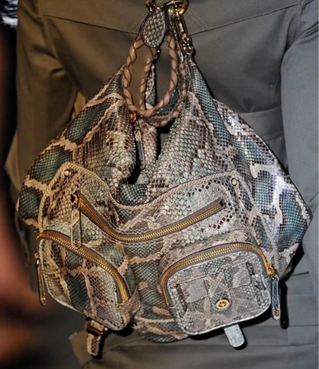 NEW Exotic XL Gucci Camouflage Green Python Skin Tote Shoulder Bag Hobo For Sale 6