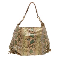 UNWORN Exotic XL Gucci Camouflage Green Python Skin Tote Shoulder Bag Hobo