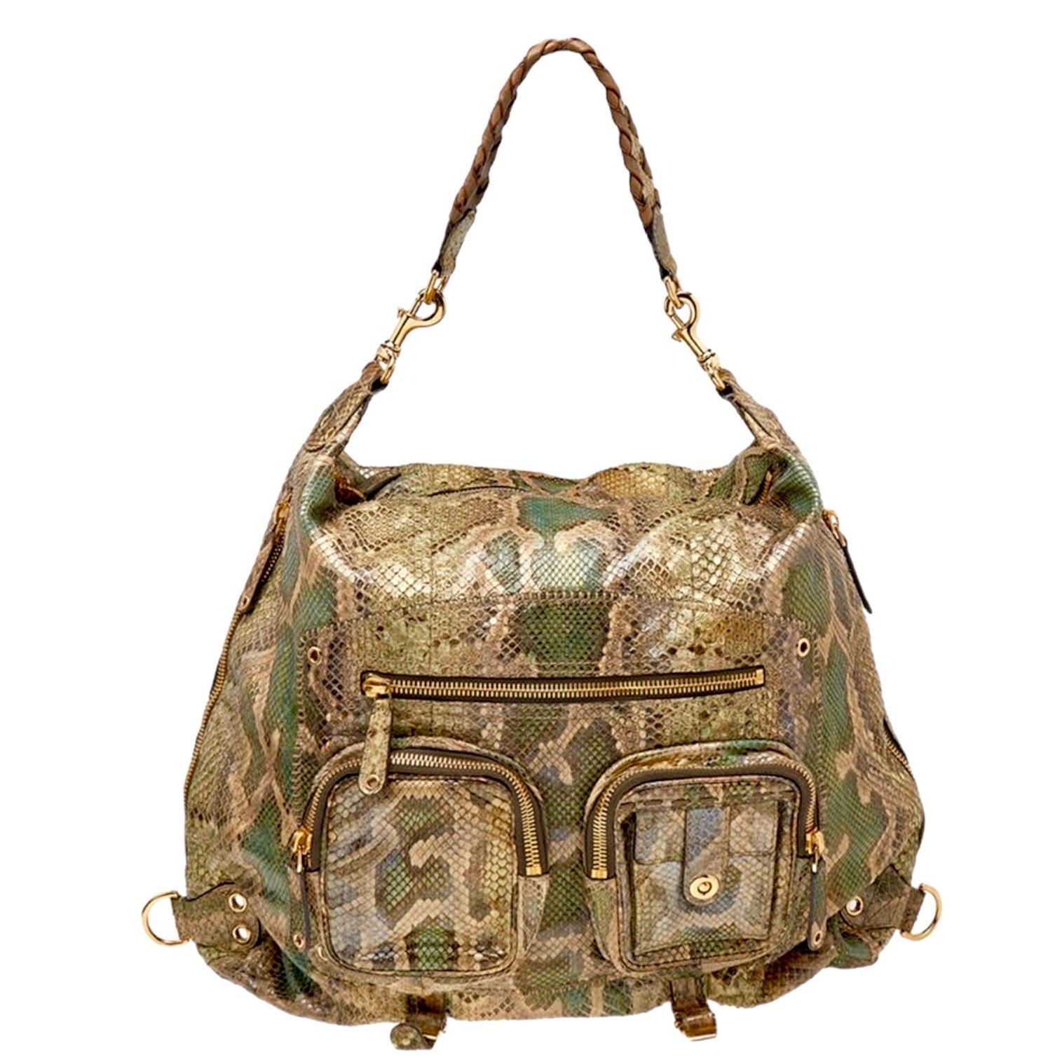 NEW Exotic XL Gucci Camouflage Green Python Skin Tote Shoulder Bag Hobo In Excellent Condition For Sale In Switzerland, CH