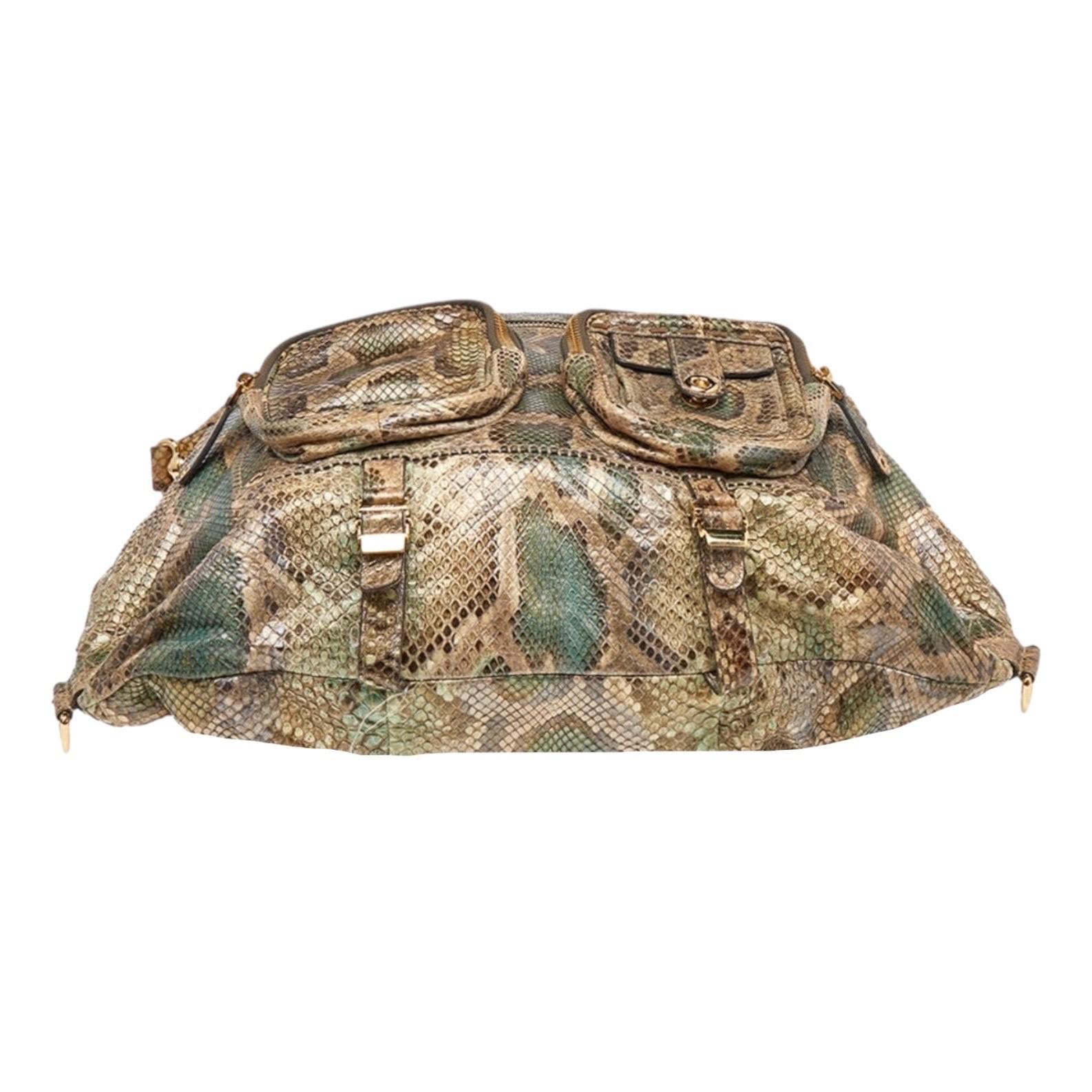 Women's NEW Exotic XL Gucci Camouflage Green Python Skin Tote Shoulder Bag Hobo For Sale