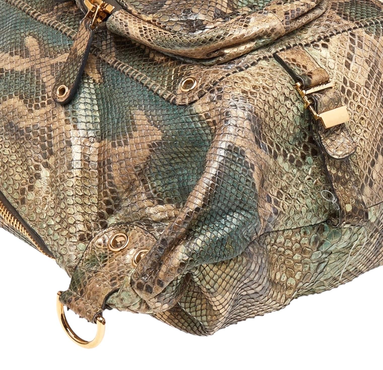 NEW Exotic XL Gucci Camouflage Green Python Skin Tote Shoulder Bag Hobo For Sale 1