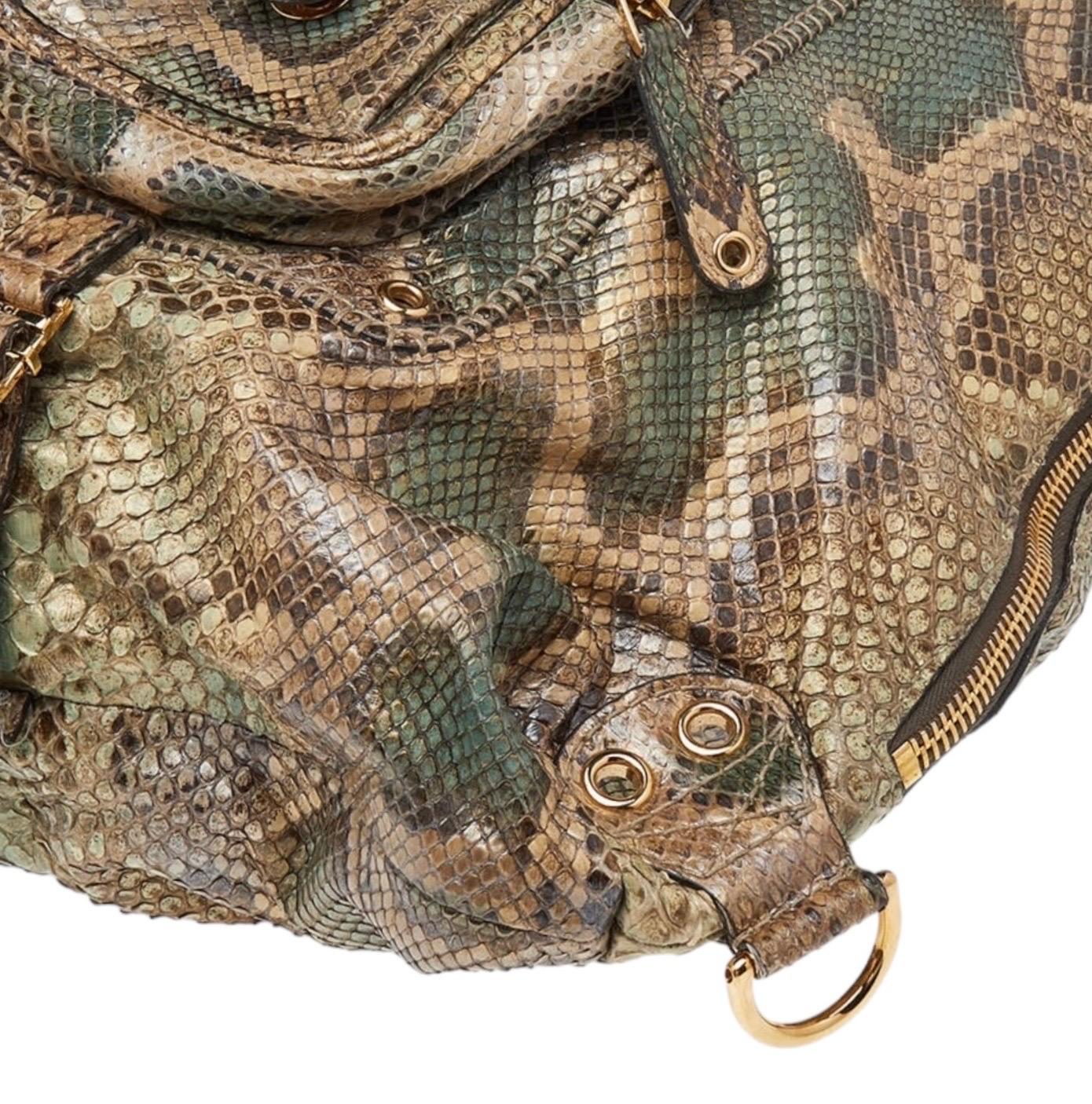 NEW Exotic XL Gucci Camouflage Green Python Skin Tote Shoulder Bag Hobo For Sale 2