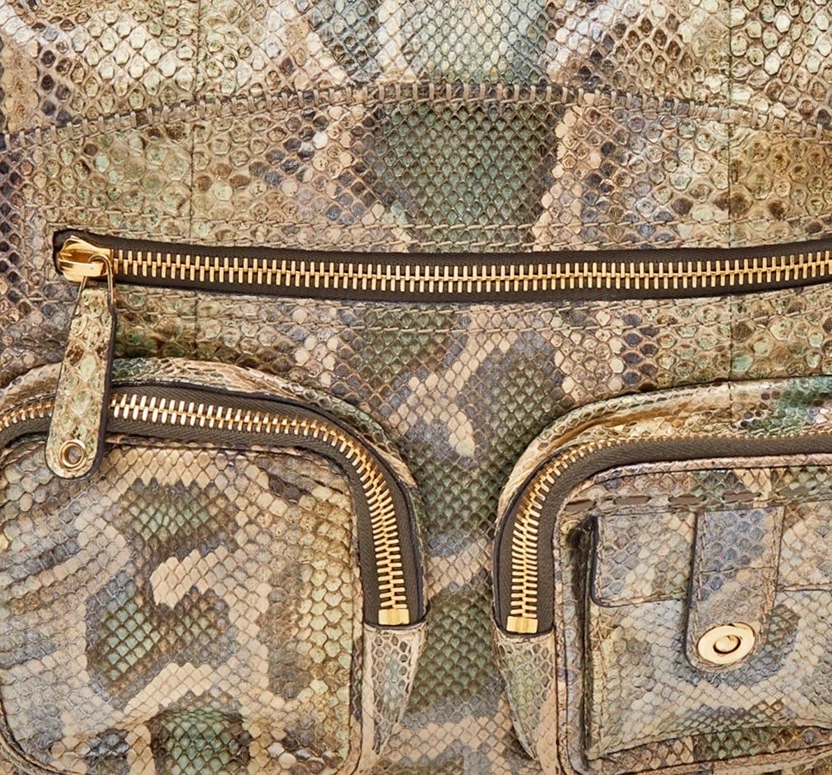 NEW Exotic XL Gucci Camouflage Green Python Skin Tote Shoulder Bag Hobo For Sale 3