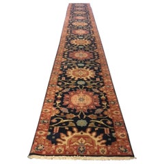 New Extra Long & Narrow Navy Blue Tribal Persian Style Runner Rug 2.7 x 36.3 ft
