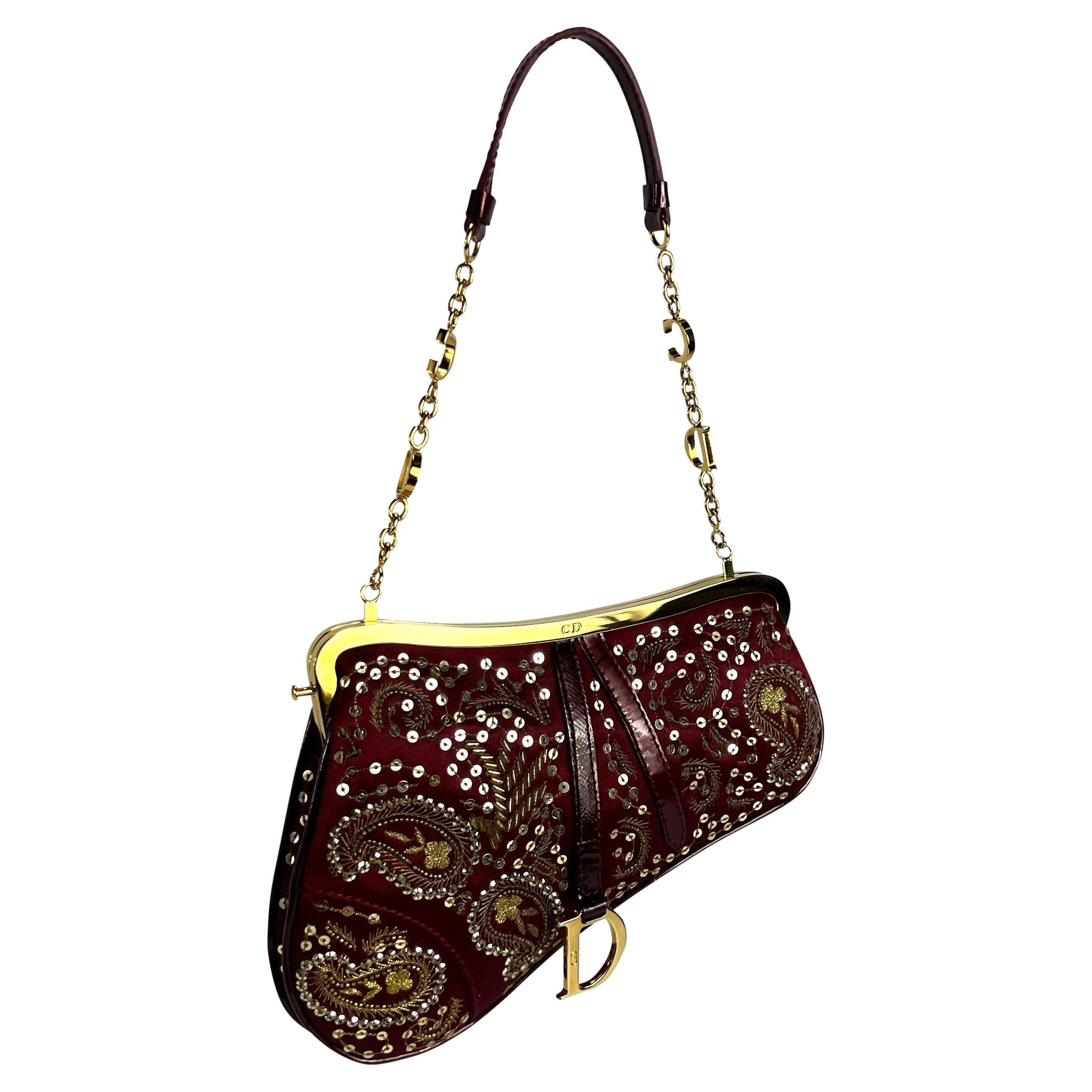 Women's NEW F/W 2002 Christian Dior by John Galliano Paisley Sequin Mini Saddle Bag