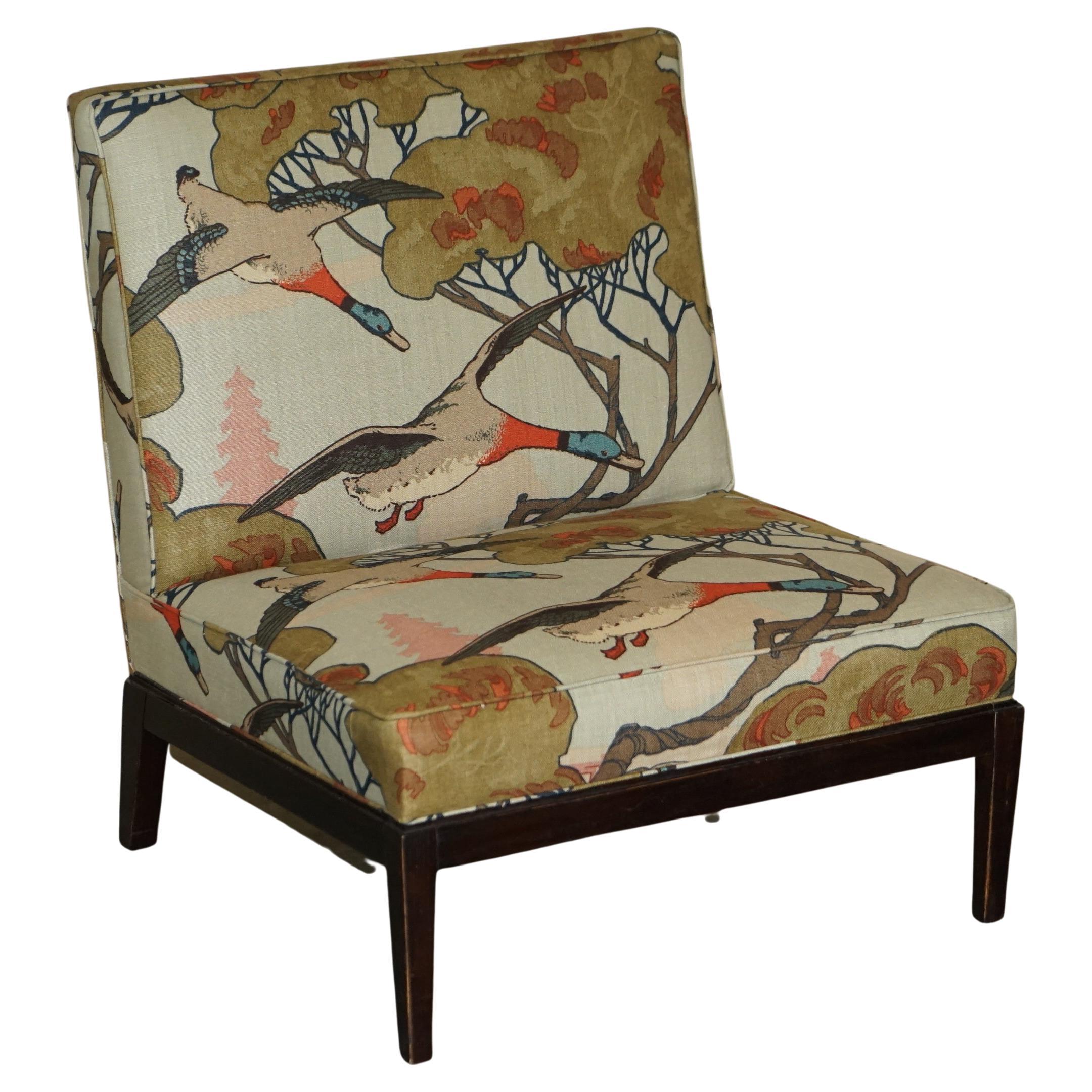 New Fabric George Smith Norris Armchair in Mulberry Flying Ducks Upholstery For Sale