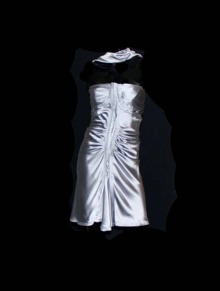 NEW Famous Yves Saint Laurent Tom Ford 2003 Silver Grey Silk Evening Dress 38 For Sale 1