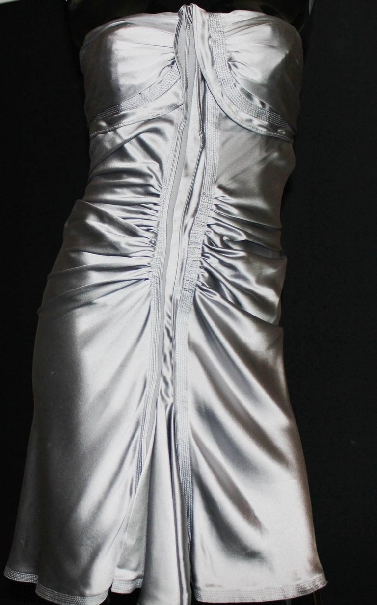 NEW Famous Yves Saint Laurent Tom Ford 2003 Silver Grey Silk Evening Dress 38 For Sale 2