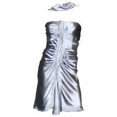 NEW Famous Yves Saint Laurent Tom Ford 2003 Silver Grey Silk Evening Dress 38