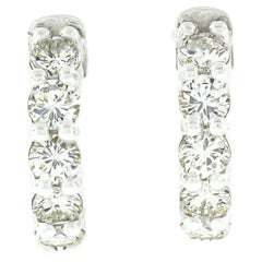 NEW Fancy 14k White Gold 1.40ctw 10 Round Diamond 16.4mm Huggie Hoop Earrings