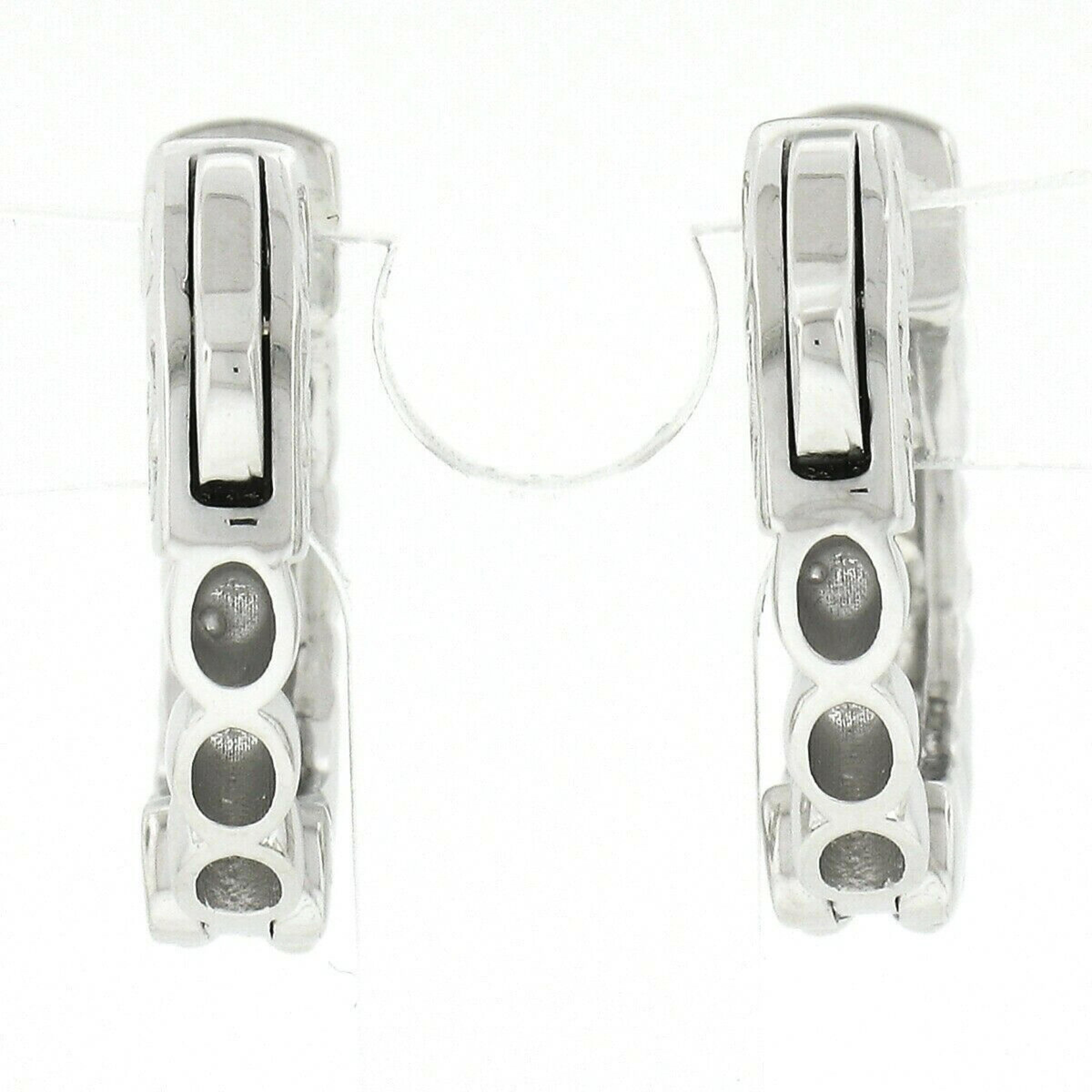 Round Cut New Fancy 14k White Gold 1.58ctw 10 Round Diamond Huggie Hoop Earrings For Sale